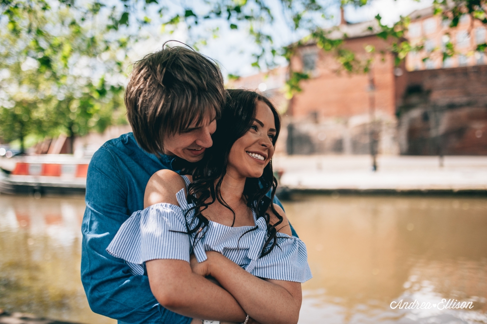 A walk along Castlefield in Manchester for a sunny engagement shoot